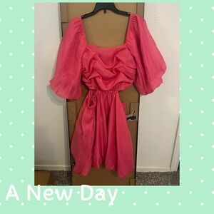 A New Day Pink Puff Sleeve Cut Out Dress